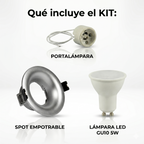 Kit aro downlight circular para bombilla GU10 + Portalámparas + Bombilla GU10