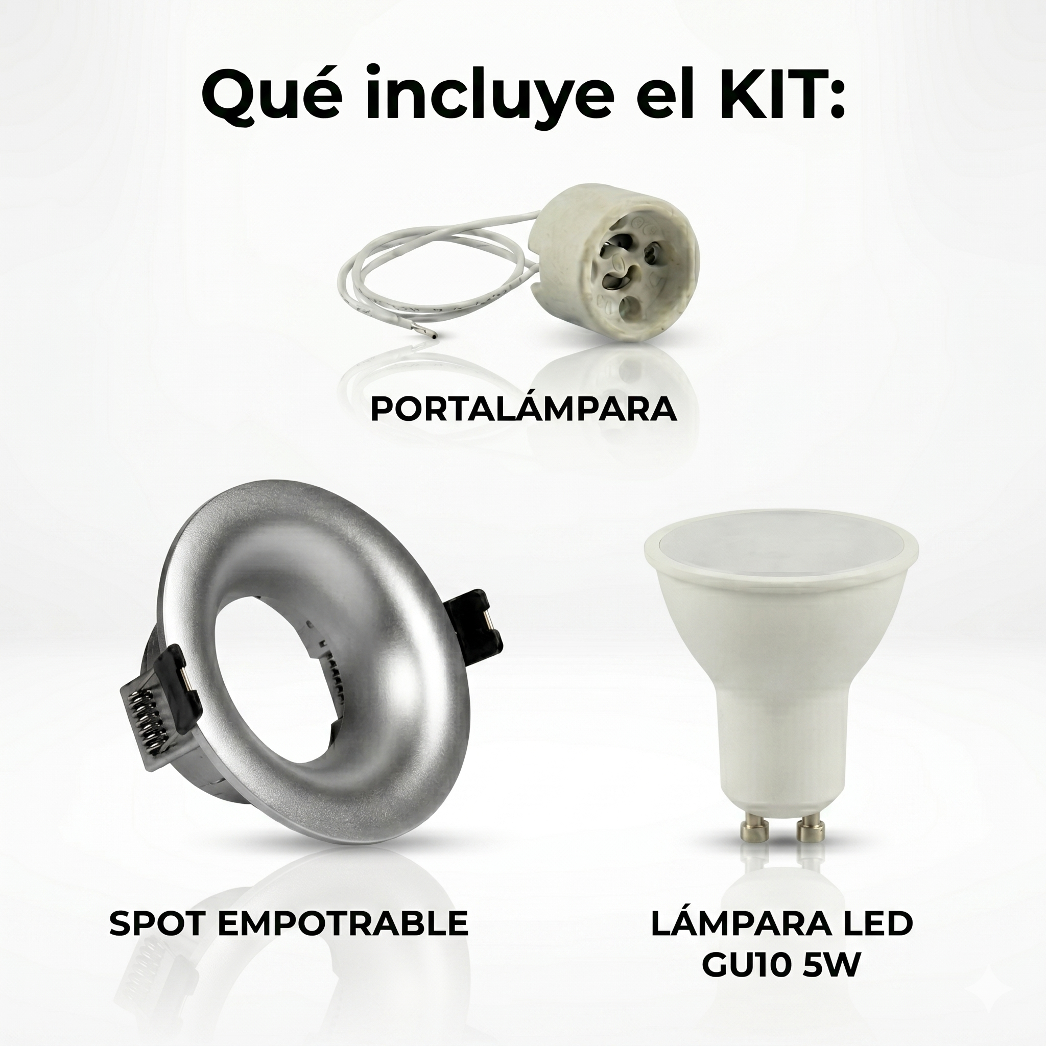 Kit aro downlight circular para bombilla GU10 + Portalámparas + Bombilla GU10