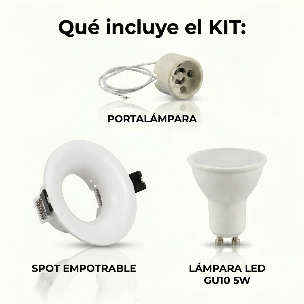 Kit aro downlight circular para bombilla GU10 + Portalámparas + Bombilla GU10
