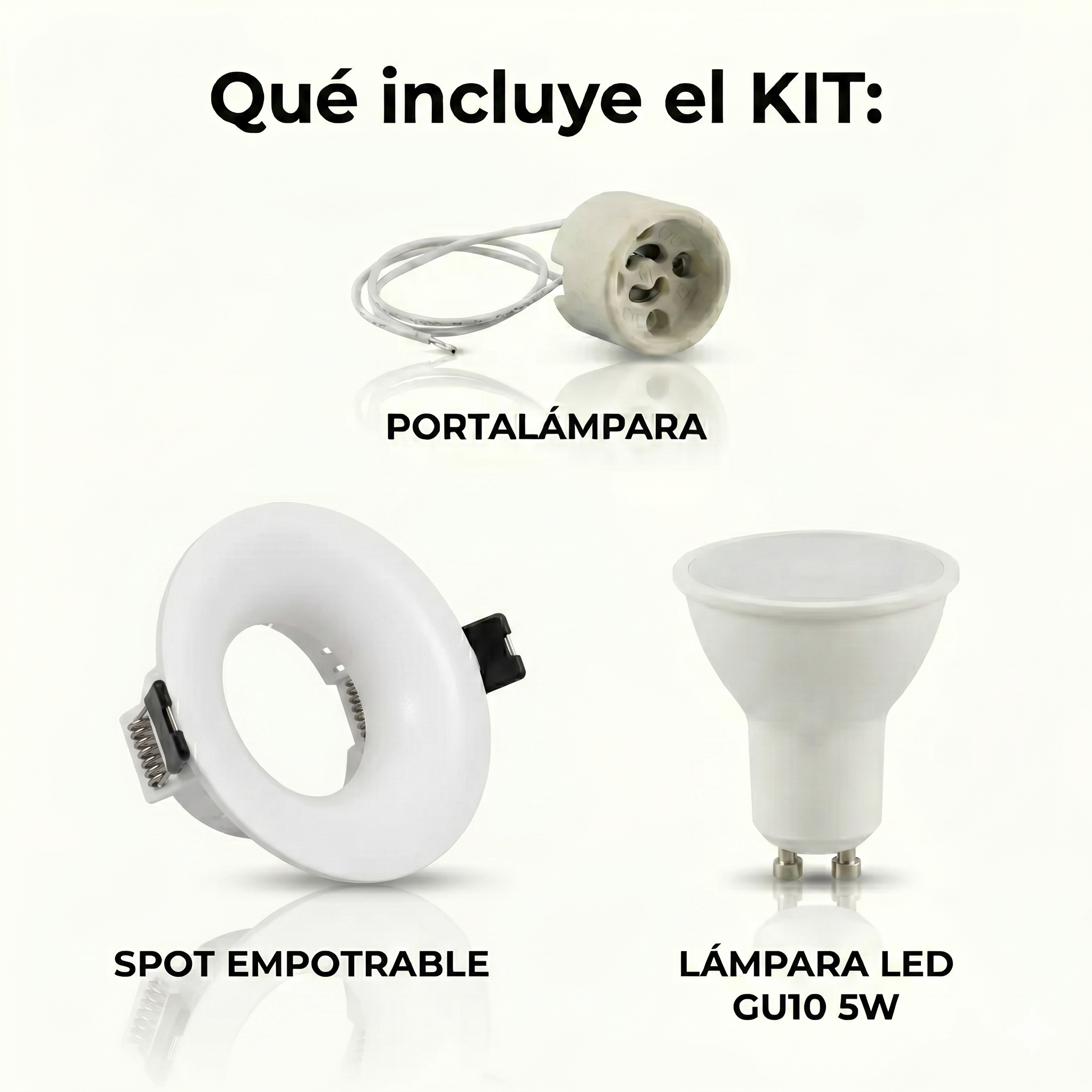 Kit aro downlight circular para bombilla GU10 + Portalámparas + Bombilla GU10