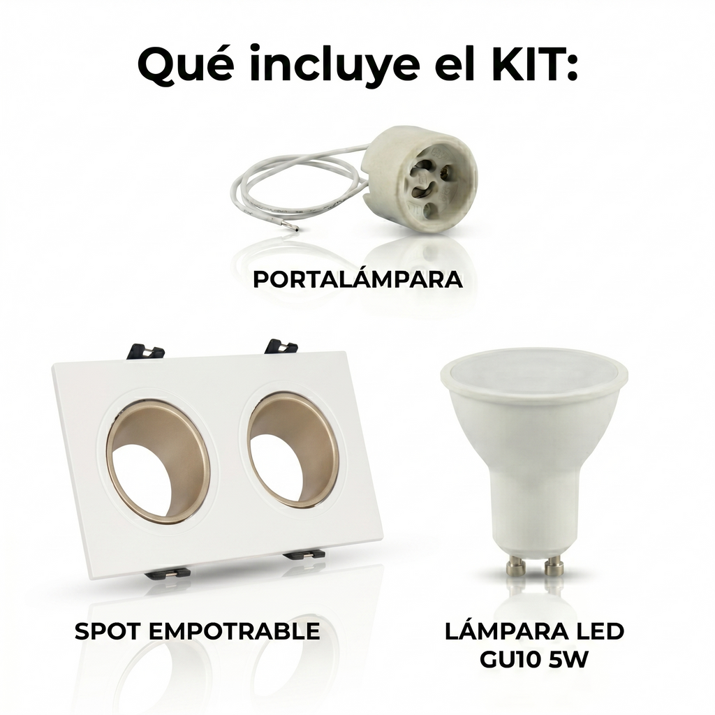 Kit downlight cuadrado basculante doble Bajo UGR + Portalámpara + Bombilla GU10