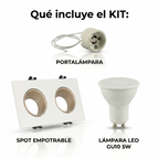 Kit downlight cuadrado basculante doble Bajo UGR + Portalámpara + Bombilla GU10