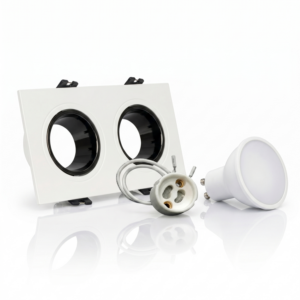 Kit downlight cuadrado basculante doble Bajo UGR + Portalámpara + Bombilla GU10
