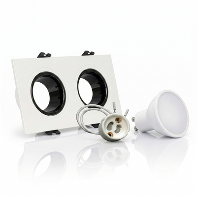 Kit downlight cuadrado basculante doble Bajo UGR + Portalámpara + Bombilla GU10