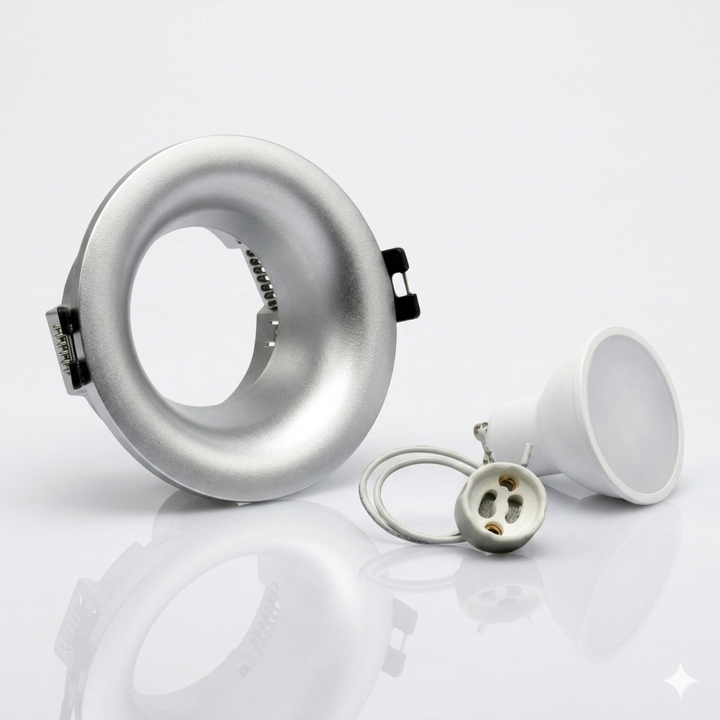 Kit aro downlight circular para bombilla GU10 + Portalámparas + Bombilla GU10