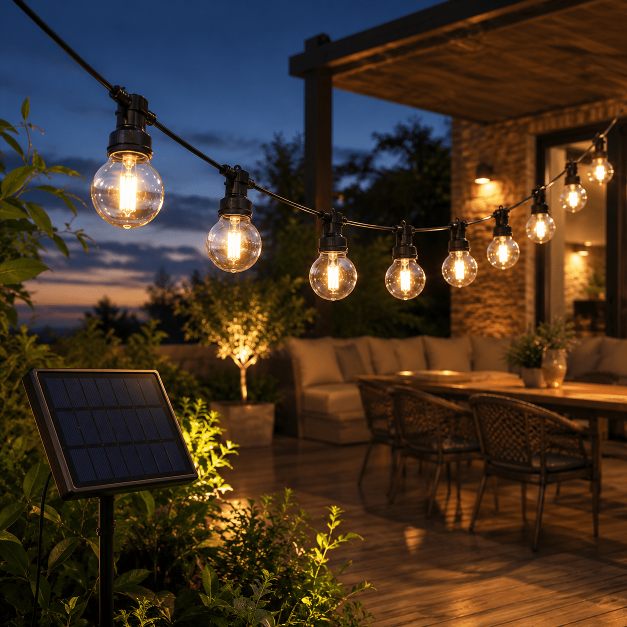 Guirnalda LED con panel solar de 8 metros con 10 bombillas integradas - Barcelona LED Argentina