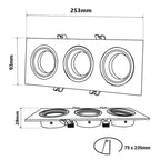 Kit downlight cuadrado basculante triple Bajo UGR + Portalámpara + Bombilla GU10