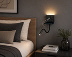 Aplique de pared LED para lectura "SLANGE" 3W + 6W orientable y base de carga USB - Barcelona LED Argentina