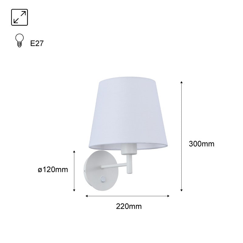 Aplique de pared con pantalla e interruptor Classic "RIGA" - E27