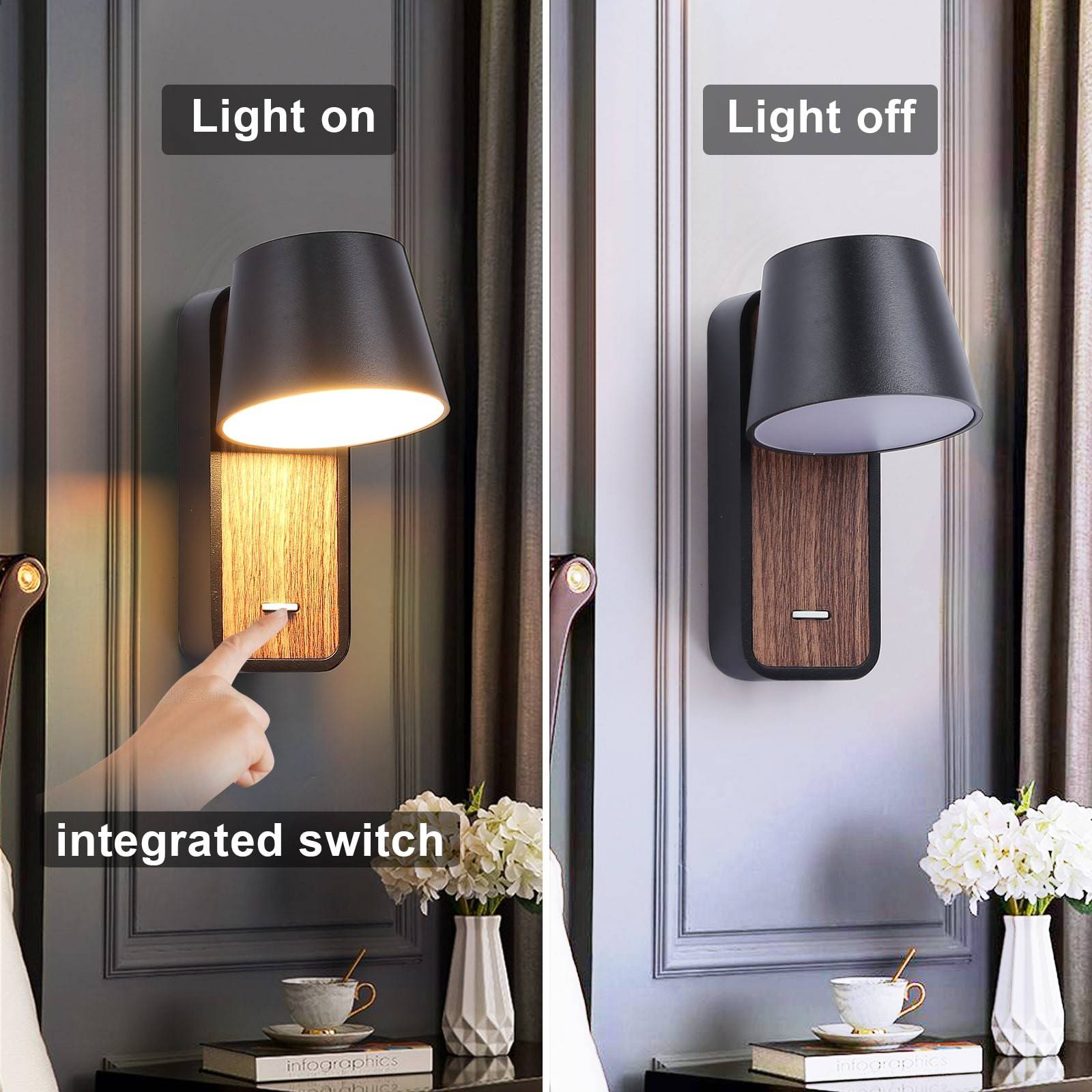 Aplique LED para Dormitorio de Madera rotatorio "KOPPEN" 6W 2700K