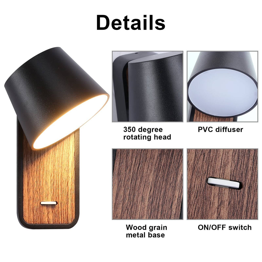 Aplique LED para Dormitorio de Madera rotatorio "KOPPEN" 6W 2700K