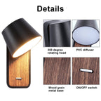 Aplique LED para Dormitorio de Madera rotatorio "KOPPEN" 6W 2700K