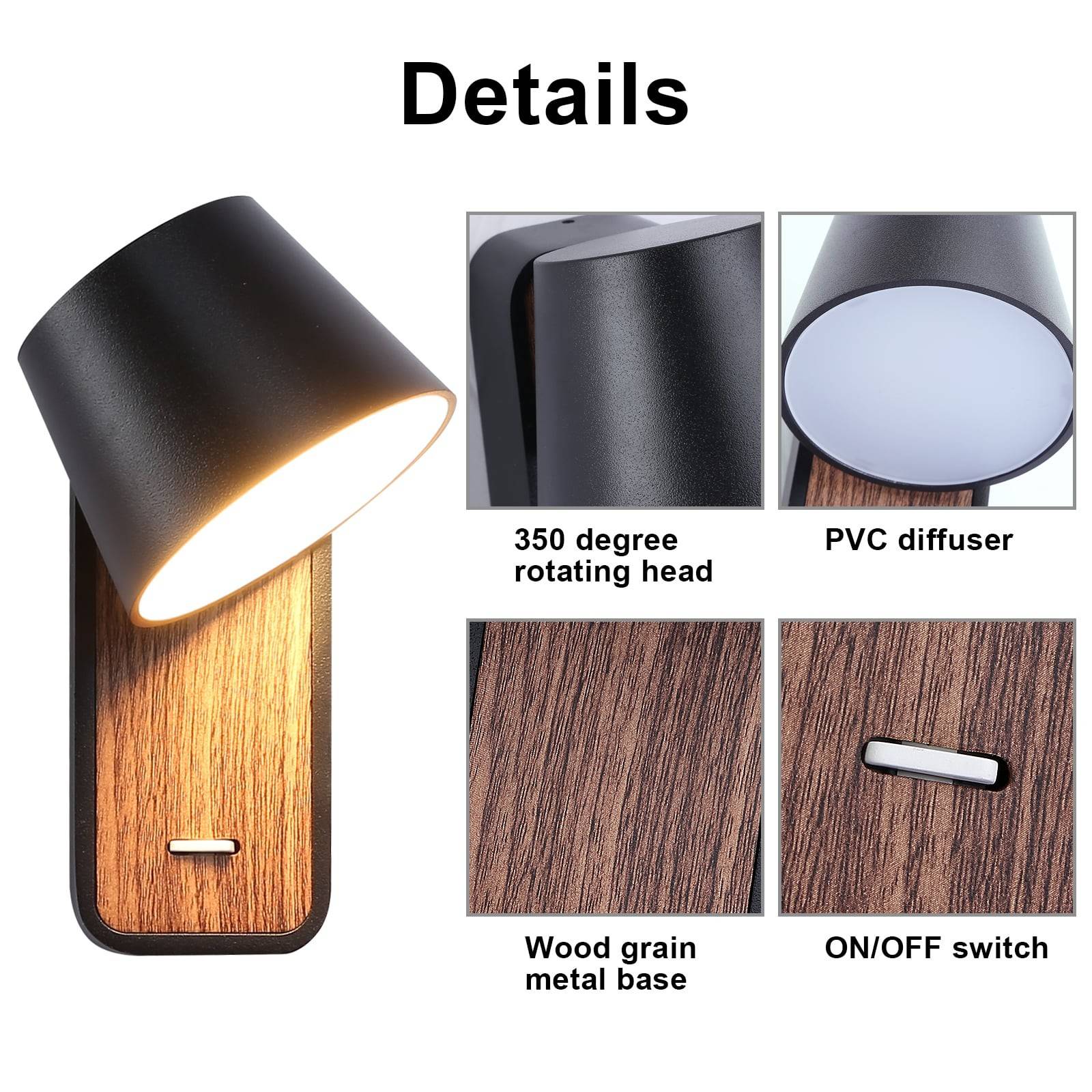 Aplique LED para Dormitorio de Madera rotatorio "KOPPEN" 6W 2700K