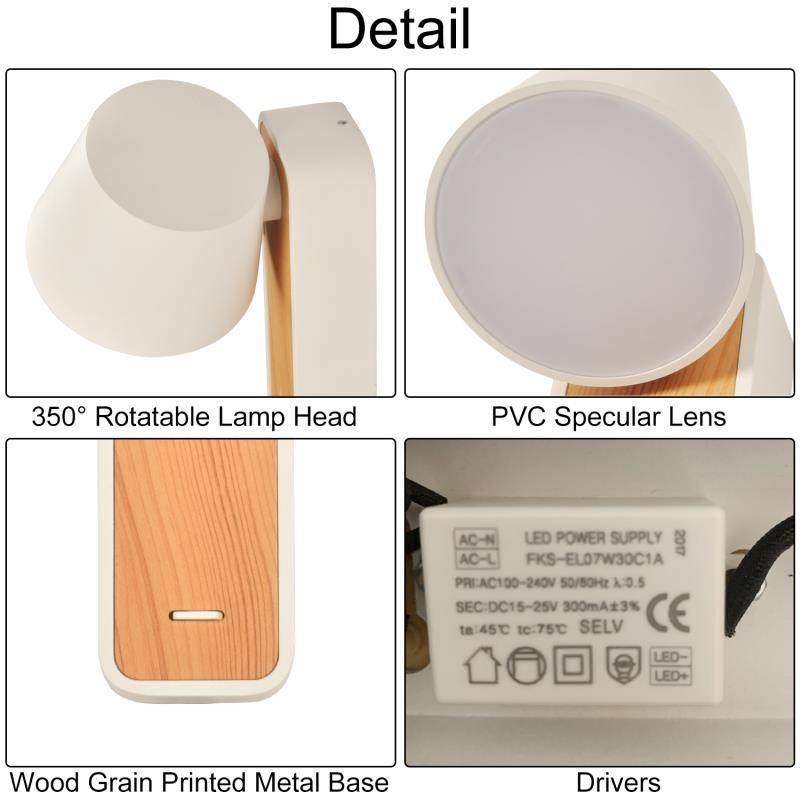 Aplique LED para Dormitorio de Madera rotatorio "KOPPEN" 6W 2700K