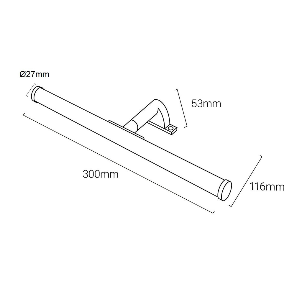Aplique espejo baño LED tubular - 30cm - 5W | 3 formas de fijación