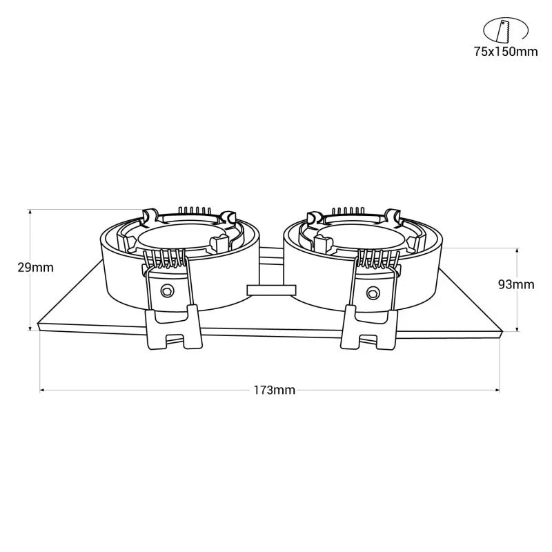 Kit downlight cuadrado basculante doble Bajo UGR + Portalámpara + Bombilla GU10