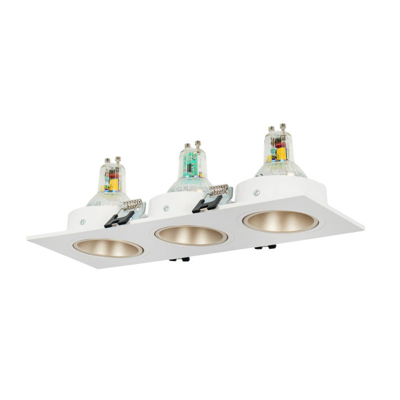 Aro downlight cuadrado basculante triple GU10 / MR16 - Bajo UGR - Corte 75 x 235mm