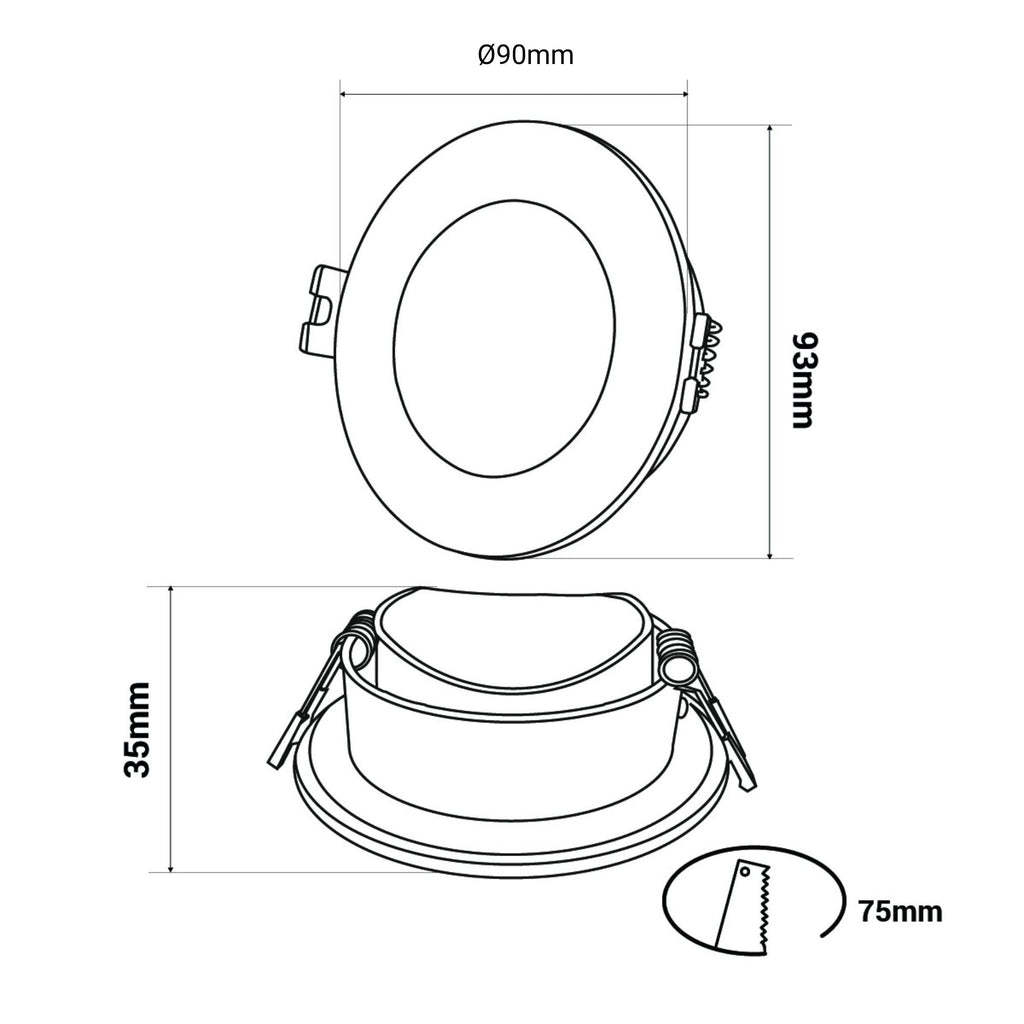 Aro downlight estanco circular para bombilla GU10 / MR16 - Difusor opal - Corte Ø 75-80 mm - IP54
