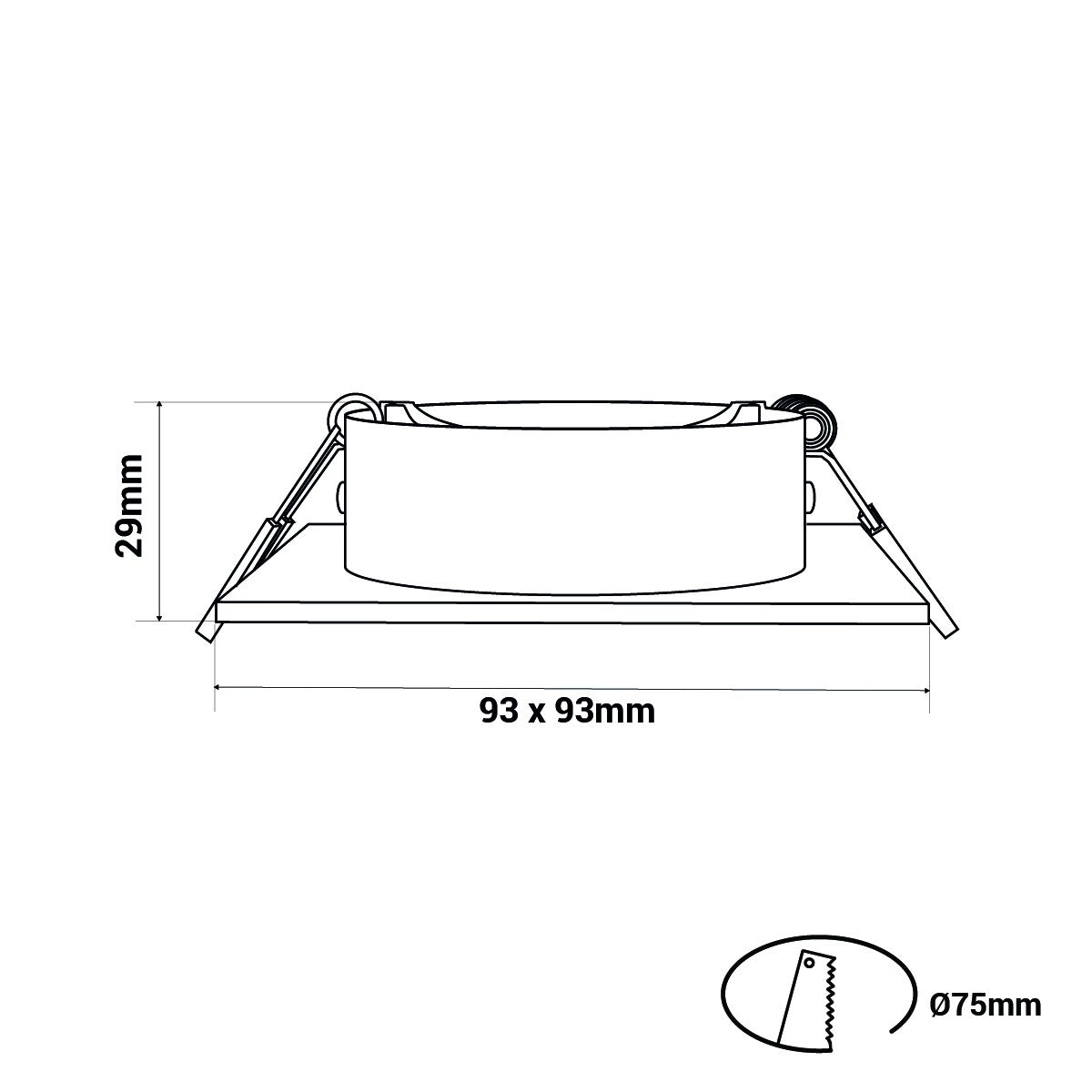 Spot cuadrado basculante de embutir para lámpara GU10/MR16 - Corte Ø75mm