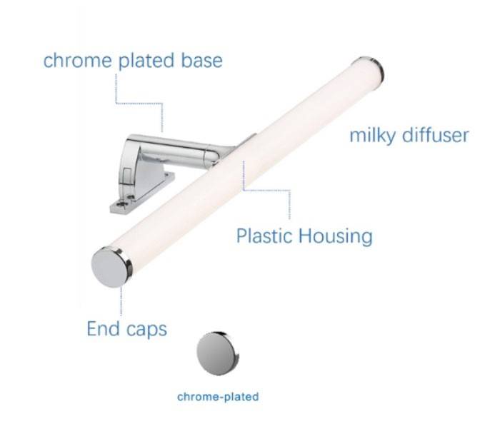 Aplique de baño tubular opal - 3 tipos de fijación - 6W - 540Lm - IP44 - 40cm