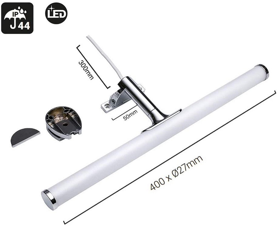 Aplique de baño tubular opal - 3 tipos de fijación - 6W - 540Lm - IP44 - 40cm