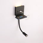 Aplique de pared LED para lectura "SLANGE" 3W + 6W orientable y base de carga USB