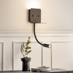 Aplique de pared LED para lectura "SLANGE" 3W + 6W orientable y base de carga USB