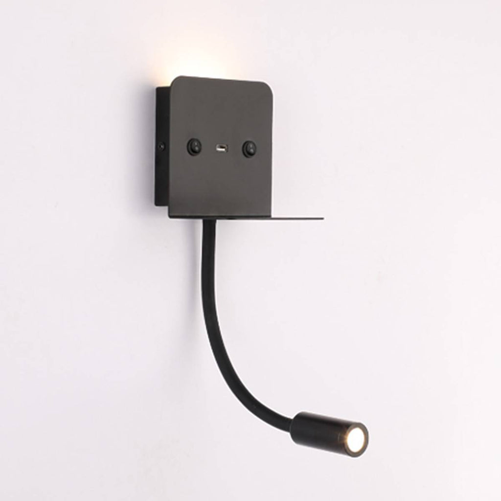 Aplique de pared LED para lectura "SLANGE" 3W + 6W orientable y base de carga USB