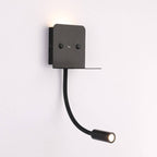 Aplique de pared LED para lectura "SLANGE" 3W + 6W orientable y base de carga USB