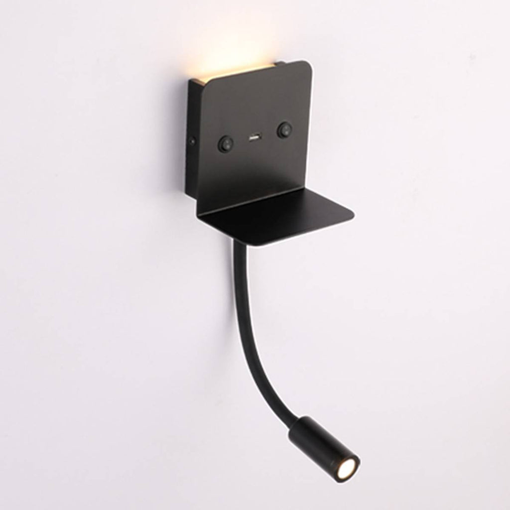 Aplique de pared LED para lectura "SLANGE" 3W + 6W orientable y base de carga USB