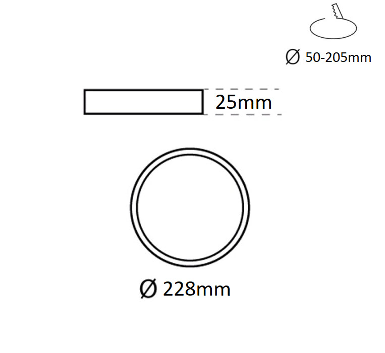 Downlight LED circular empotrable - Diámetro de corte ajustable: Ø 50 a 205 mm - 20W