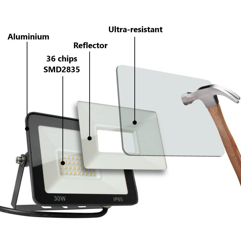 Proyector LED exterior 30W - 95lm/W - IP65 - Negro