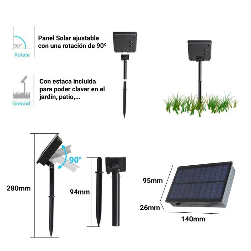 Guirnalda LED con panel solar de 8 metros con 10 bombillas integradas
