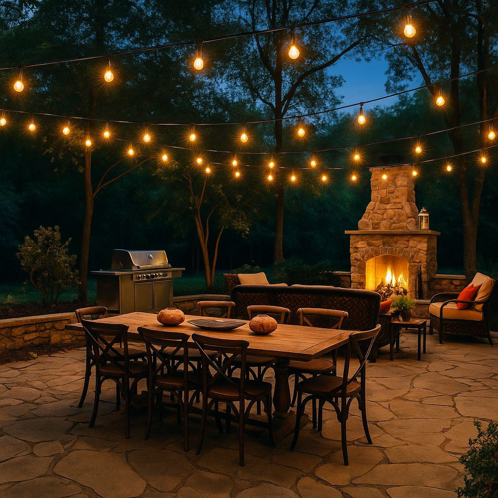 Kit guirnalda luces exterior 10 metros + 10 bombillas LED E27 1W - IP44 - Blanco cálido