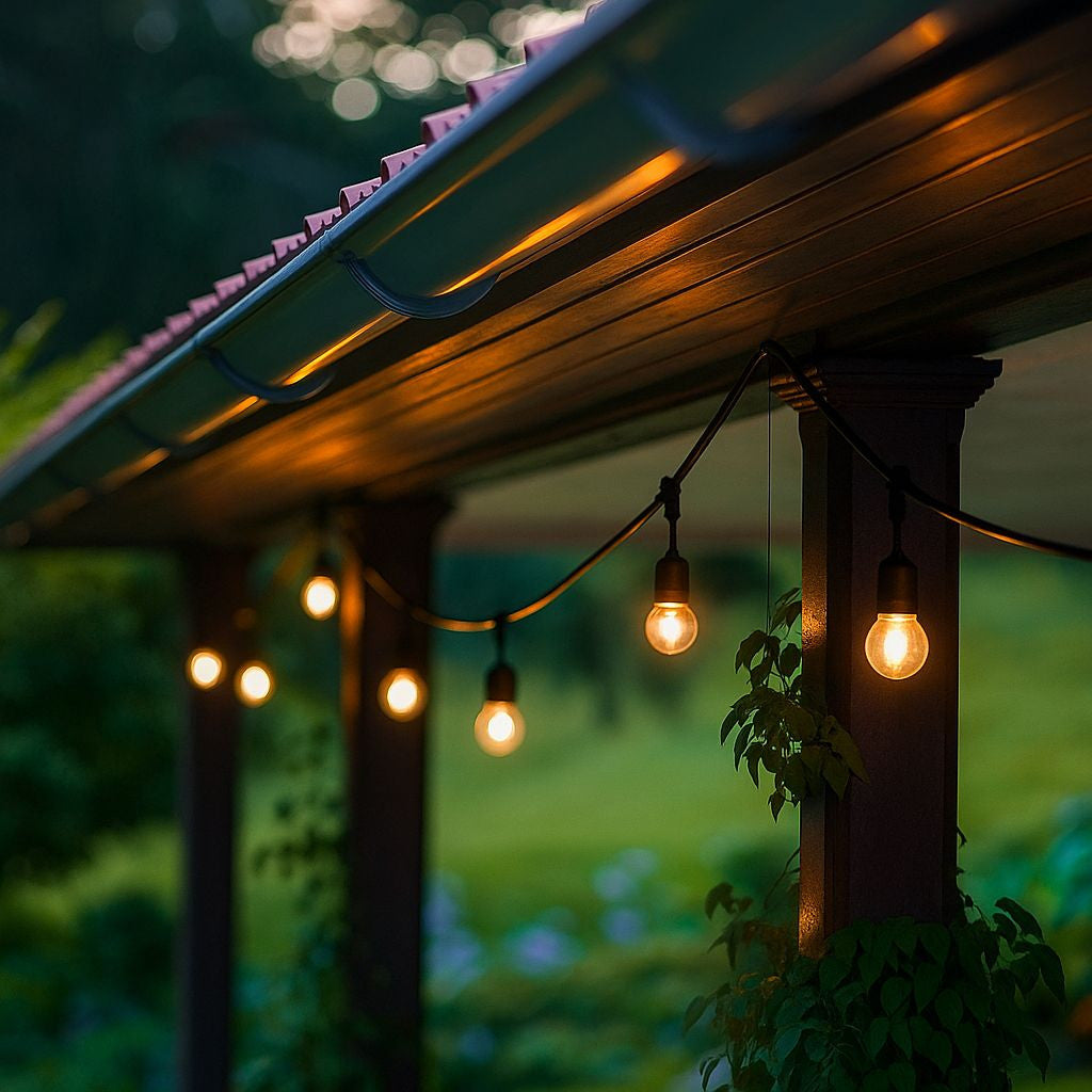 Kit guirnalda luces exterior 10 metros + 10 bombillas LED E27 1W - IP44 - Blanco cálido