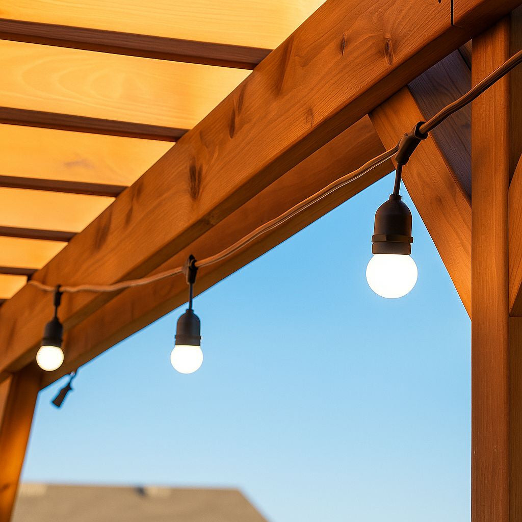 Kit guirnalda luces exterior 10 metros + 10 bombillas LED E27 1W - IP44 - Blanco cálido