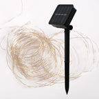 Guirnalda solar en alambre plateado - IP44 - 100 luces - Blanco cálido - 10 metros