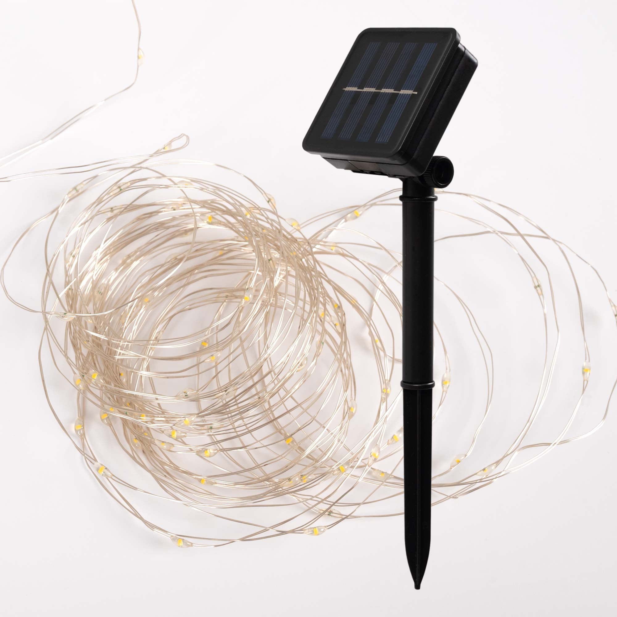 Guirnalda solar en alambre plateado - IP44 - 100 luces - Blanco cálido - 10 metros