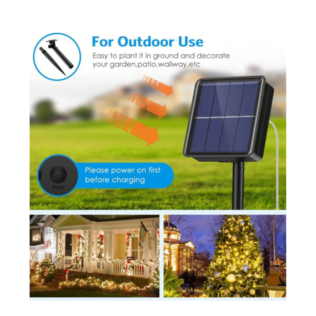 Guirnalda solar en alambre plateado - IP44 - 100 luces - Blanco cálido - 10 metros