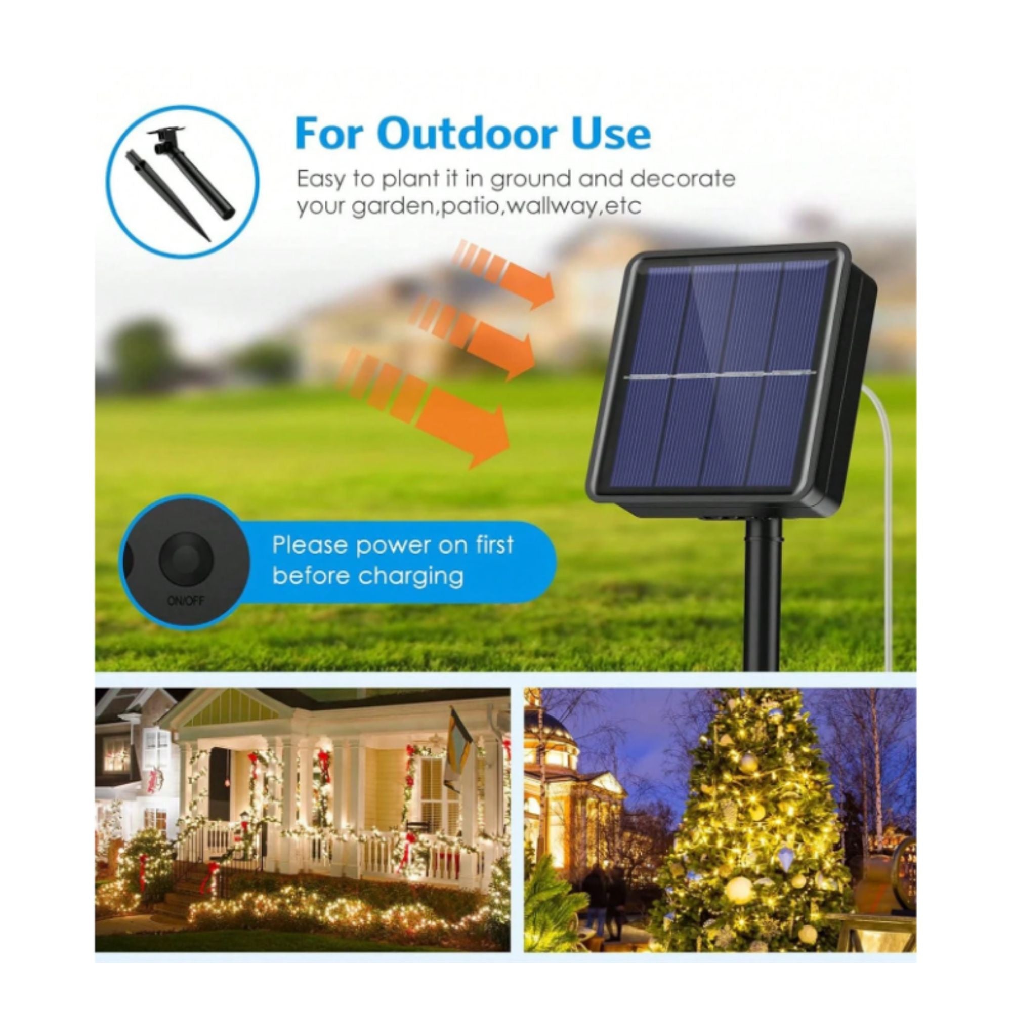 Guirnalda solar en alambre plateado - IP44 - 100 luces - Blanco cálido - 10 metros