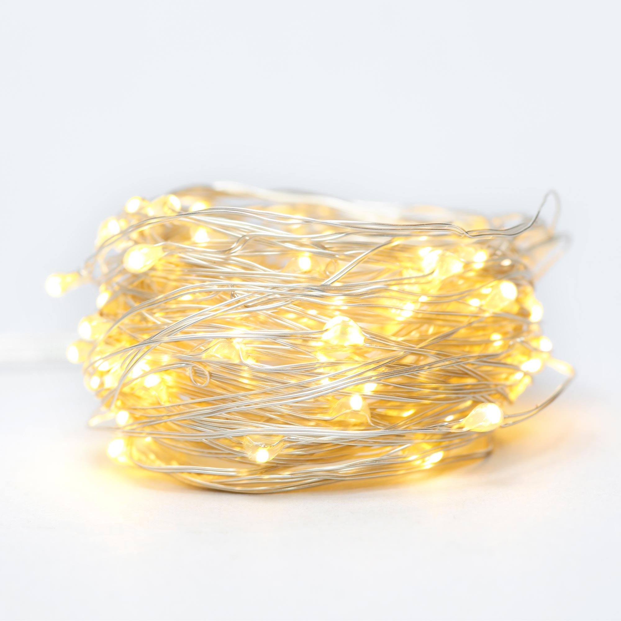 Guirnalda solar en alambre plateado - IP44 - 100 luces - Blanco cálido - 10 metros