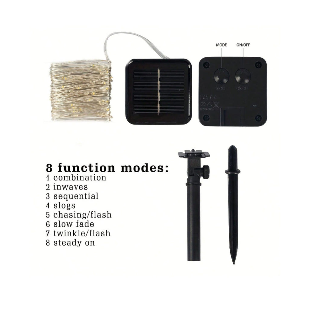 Guirnalda solar en alambre plateado - IP44 - 100 luces - Blanco cálido - 10 metros