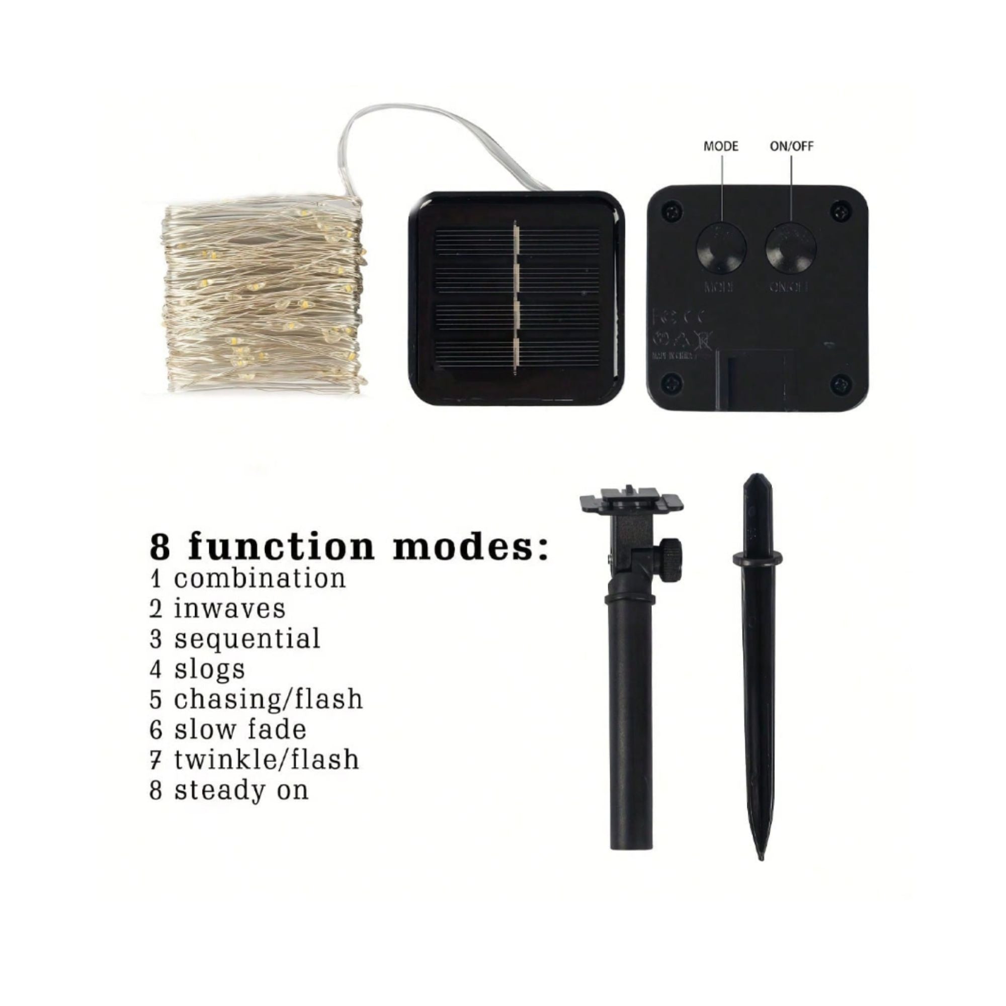 Guirnalda solar en alambre plateado - IP44 - 100 luces - Blanco cálido - 10 metros