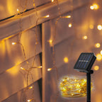 Guirnalda solar en alambre plateado - IP44 - 100 luces - Blanco cálido - 10 metros