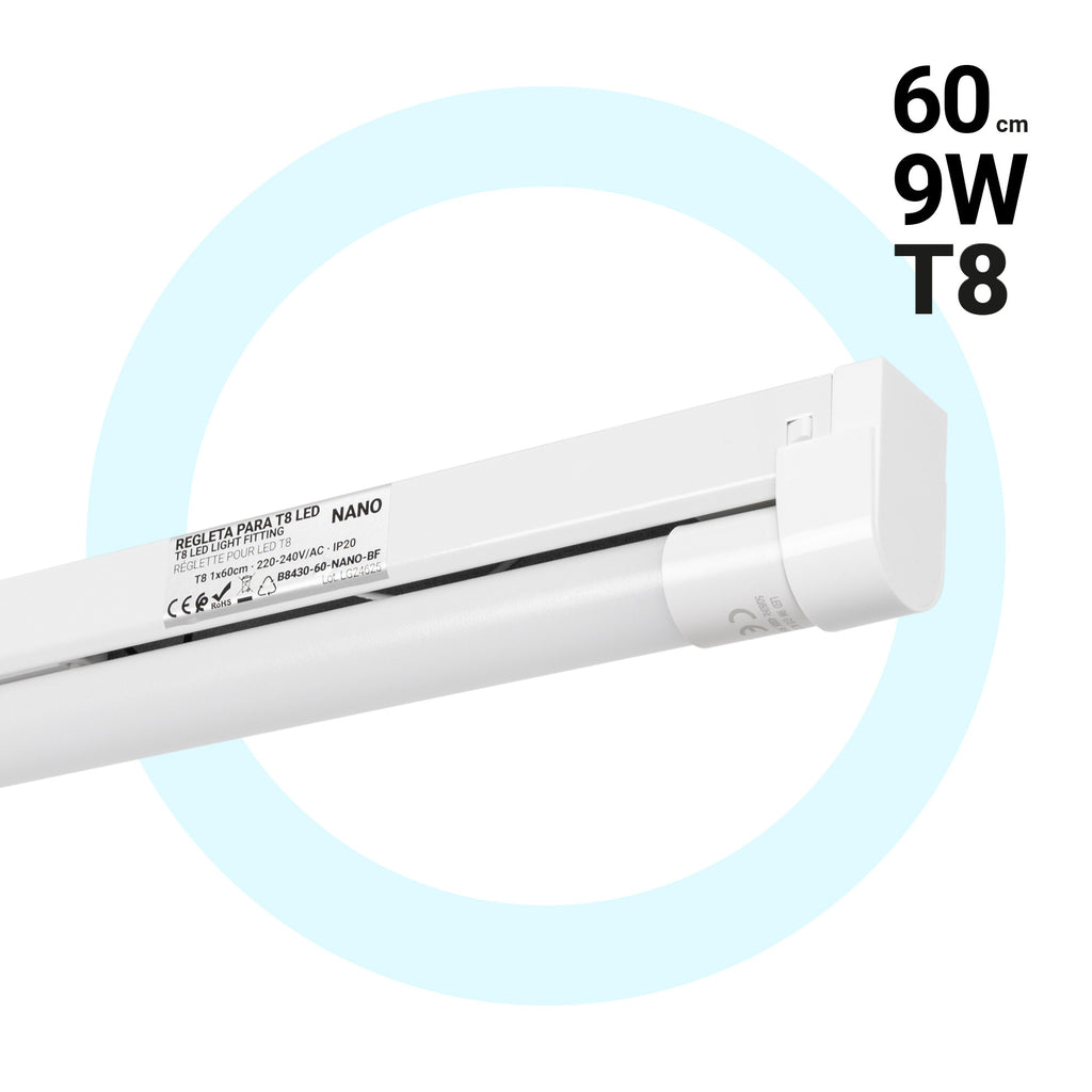 Kit regleta portatubos + tubo LED T8 - 9W - 60cm