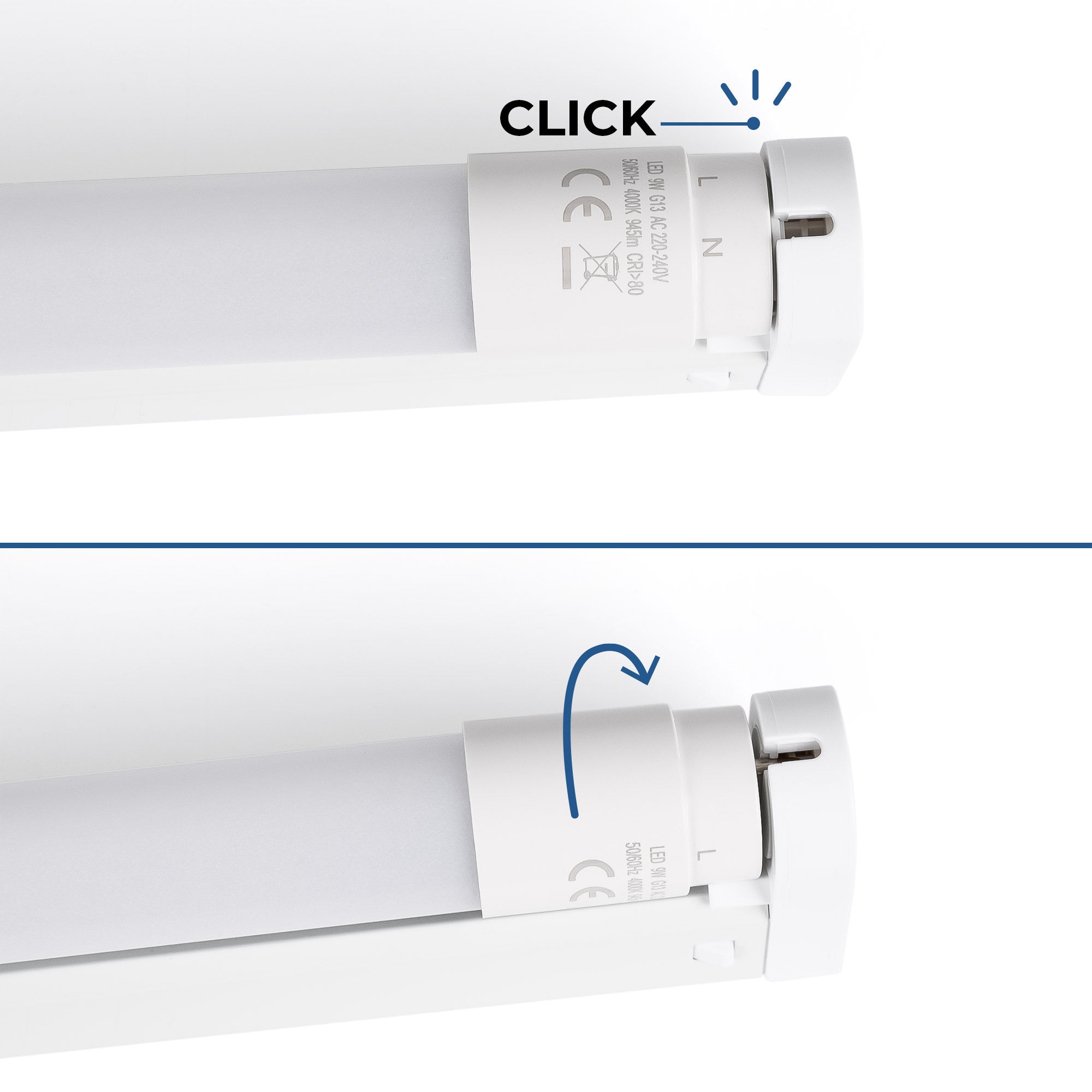 Kit regleta portatubos + tubo LED T8 - 9W - 60cm