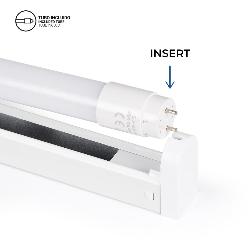 Kit regleta portatubos + tubo LED T8 - 9W - 60cm
