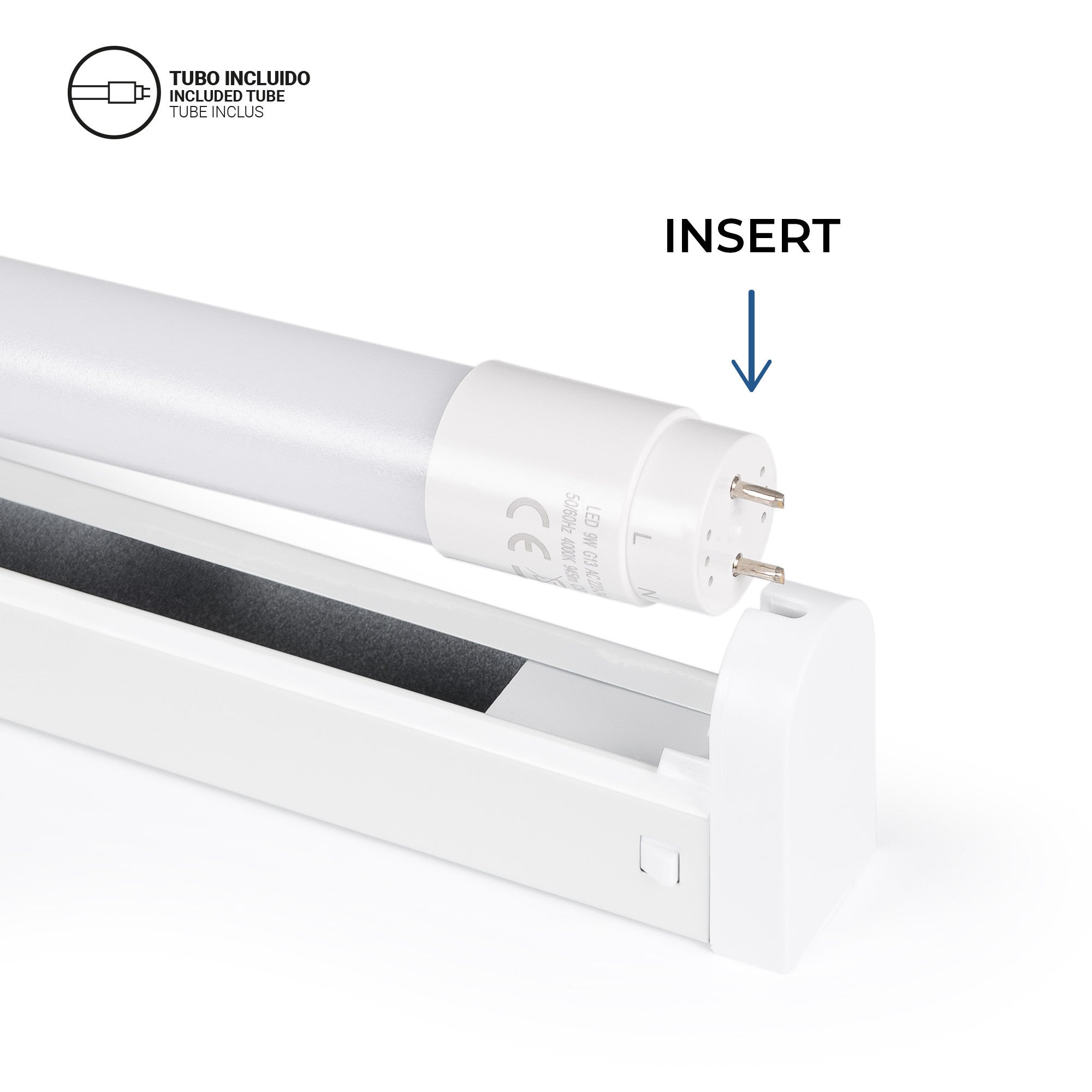 Kit regleta portatubos + tubo LED T8 - 9W - 60cm