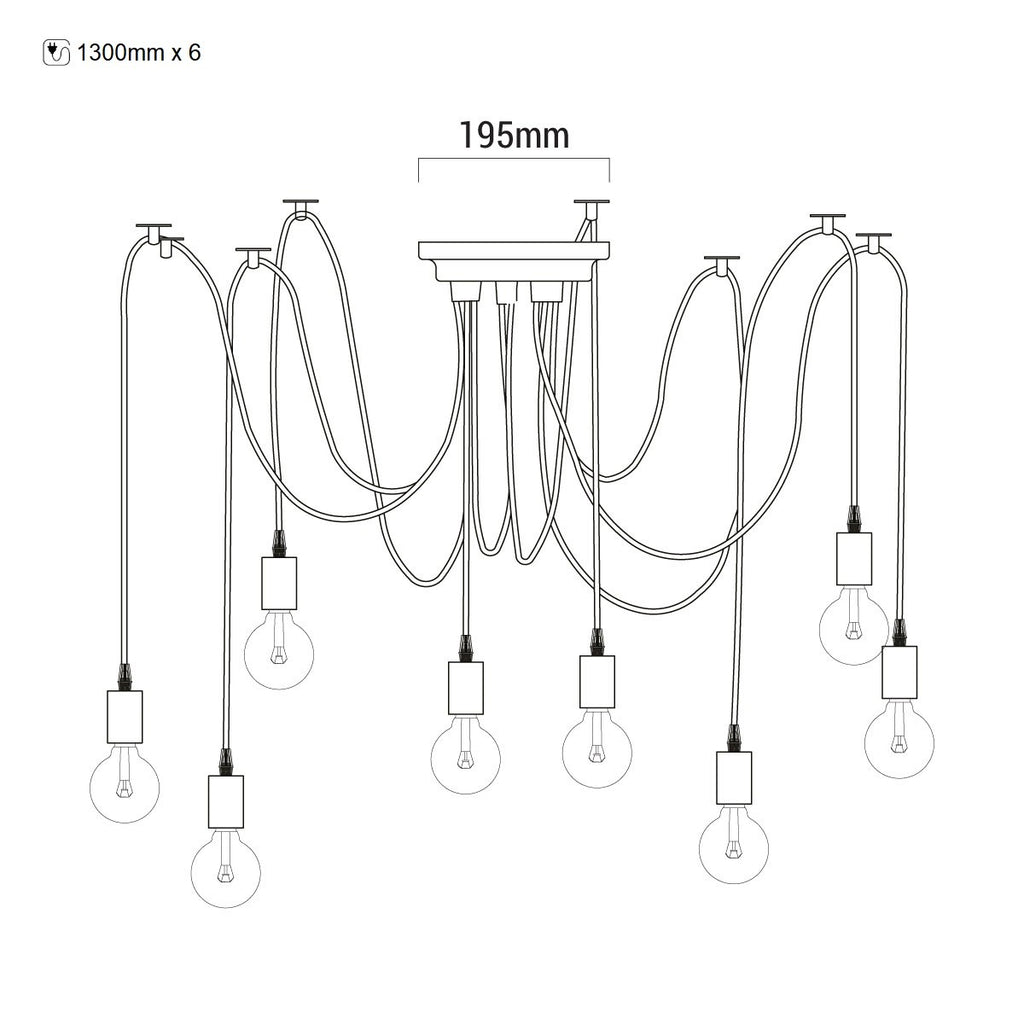 Lámpara araña colgante negra "Lumière" para 6 bombillas E27 – Estilo vintage