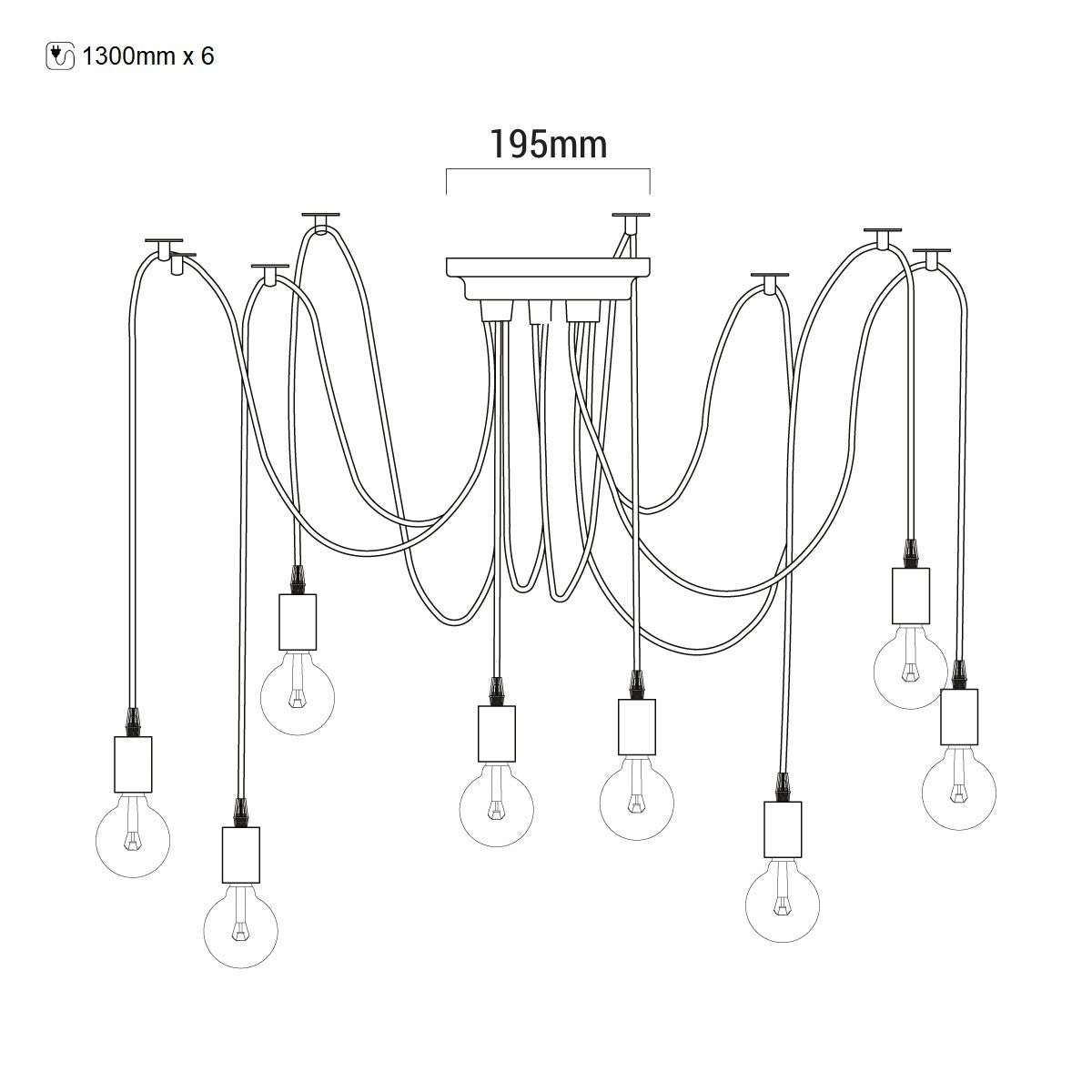 Lámpara araña colgante negra "Lumière" para 6 bombillas E27 – Estilo vintage
